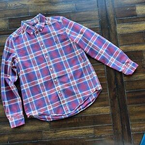 Boys Polo Button Drown Plaid Dress Shirt Size Large (14-16)